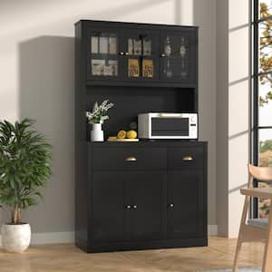 Black Kitchen Pantry Cabinet Storage with Adjustable Shelves, Buffet Cupboard and Microwave Stand