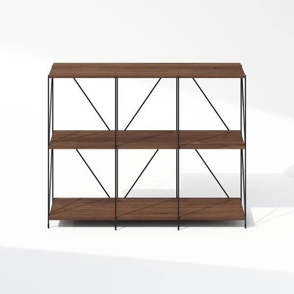 Furinno Wire 27.95 in. Tall Walnut Cove Wood 3-Shelf Metal Frame 