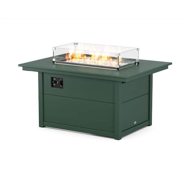 POLYWOOD Green Rectangle 34 in. x 46 in. HDPE Plastic Outdoor Fire Pit Table