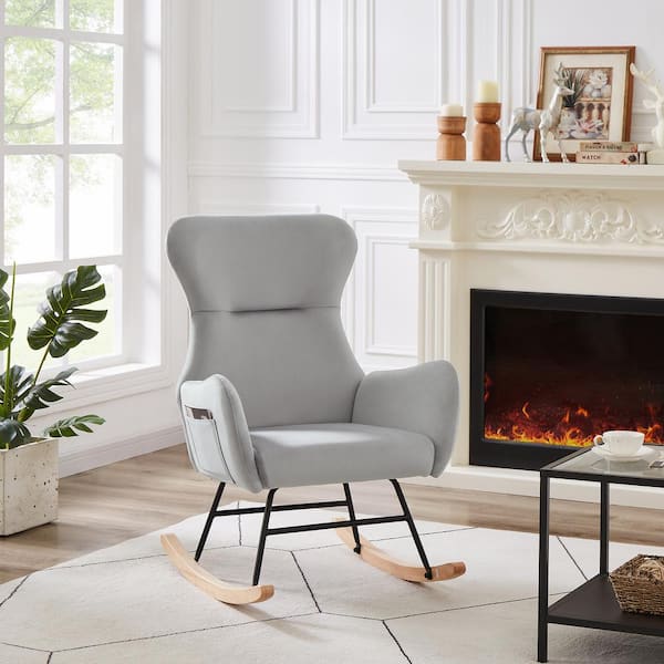 Gray Velvet Rocking Chair Soft Upholstery Accent Arm Chair with