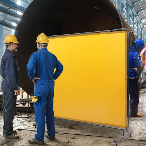 8 ft. x 6 ft. Welding Protection Screen w/Frame Welding Curtain w/4 Wheel Flame-Resistant Vinyl Light-Proof in Yellow
