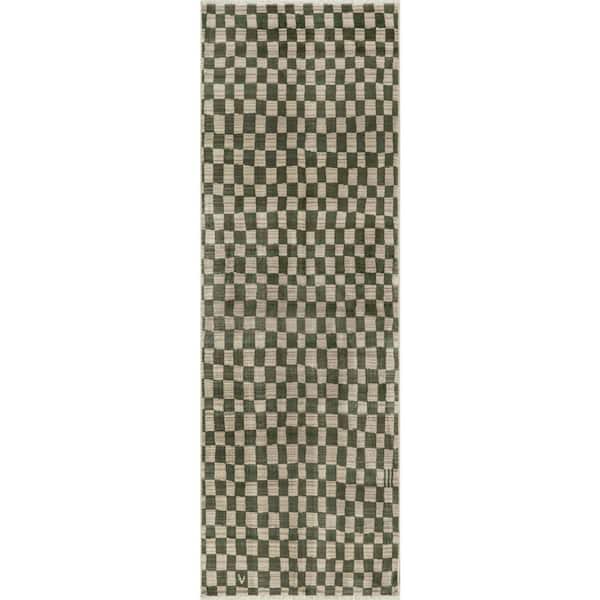 Rasali Checkered Box Green 3 ft. x 8 ft. Indoor Runner Rug