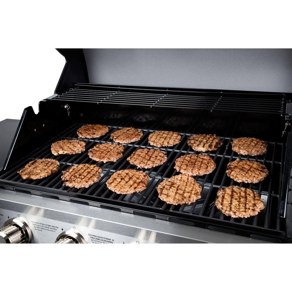 Stainless Steel Black 4-Burner Propane Gas Grill with Side Burner