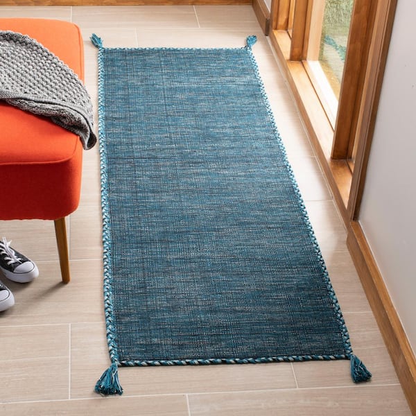 Montauk Blue/Black 2 ft. x 5 ft. Solid Color Striped Runner Rug