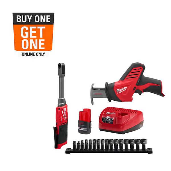 Milwaukee M12 FUEL INSIDER 12V Lithium-Ion Brushless 1/4-3/8 in. Extended Reach Box Cordless Ratchet Kit w/ Battery & Recip Saw