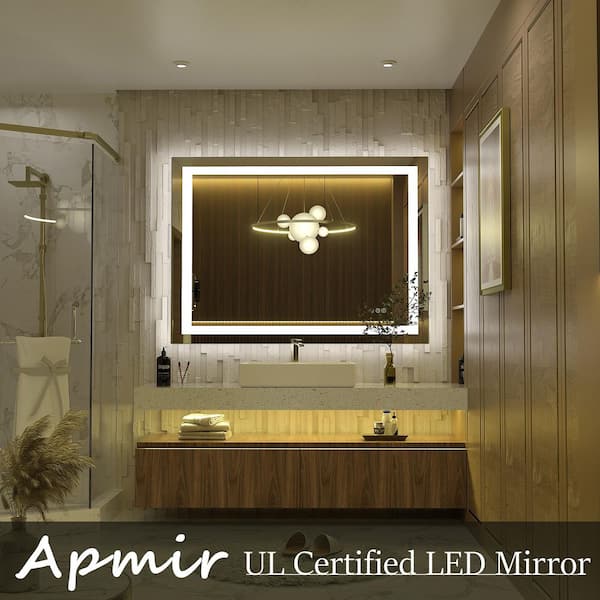 44 in. W x 32 in. H Rectangular Frameless Front & Back LED Lighted Anti-Fog Tempered Glass Wall Bathroom Vanity Mirror