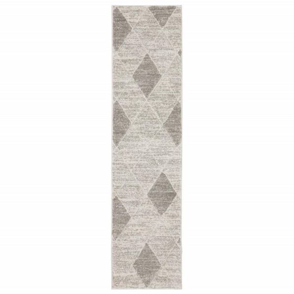 HomeRoots Grey and Ivory 2 ft. x 8 ft. Geometric Power Loom Stain Resistant Runner Rug