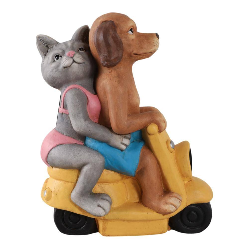 17 in. Yellow Resin Dog and Cat On Solar Scooter Garden Statue price history on PriceWatchPro