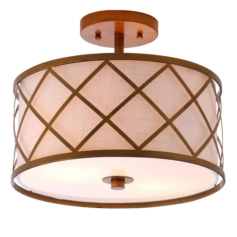 Transitional Elegance 13.25" Gold Metal LED Flush Mount with White Linen Shade
