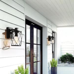 Modern Outdoor Porch Wall Light 1-Light Farmhouse Black Backyard Wall Lantern Sconce with Clear Glass Shade (1-Pack)