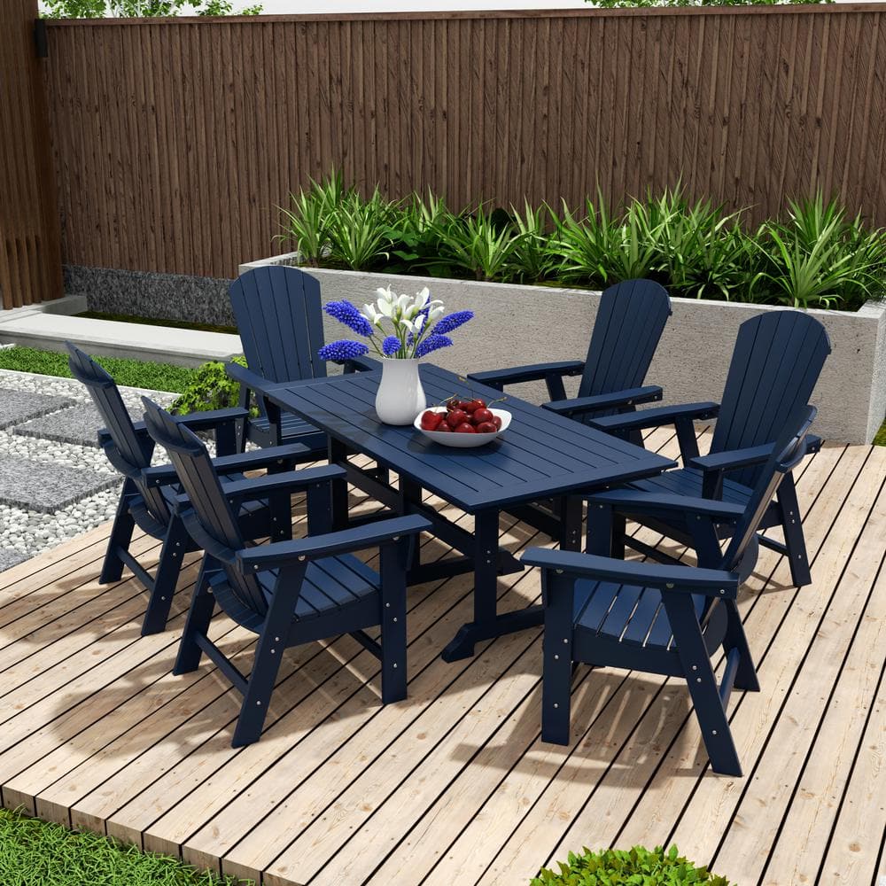 WESTIN OUTDOOR Altura Outdoor Patio Weather Resistant Navy Blue 7-Piece HDPE Plastic Rectangle Adirondack Dinning Set