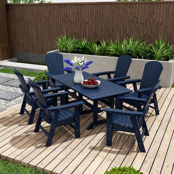 WESTIN OUTDOOR Altura Outdoor Patio Weather Resistant Navy Blue 7-Piece HDPE Plastic Rectangle Adirondack Dinning Set