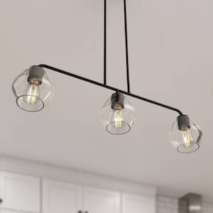 32 in. Modern 3-Light Indoor Island Pendant Light, Black with Glass Shade for Bar, Dining Room, and Kitchen Island