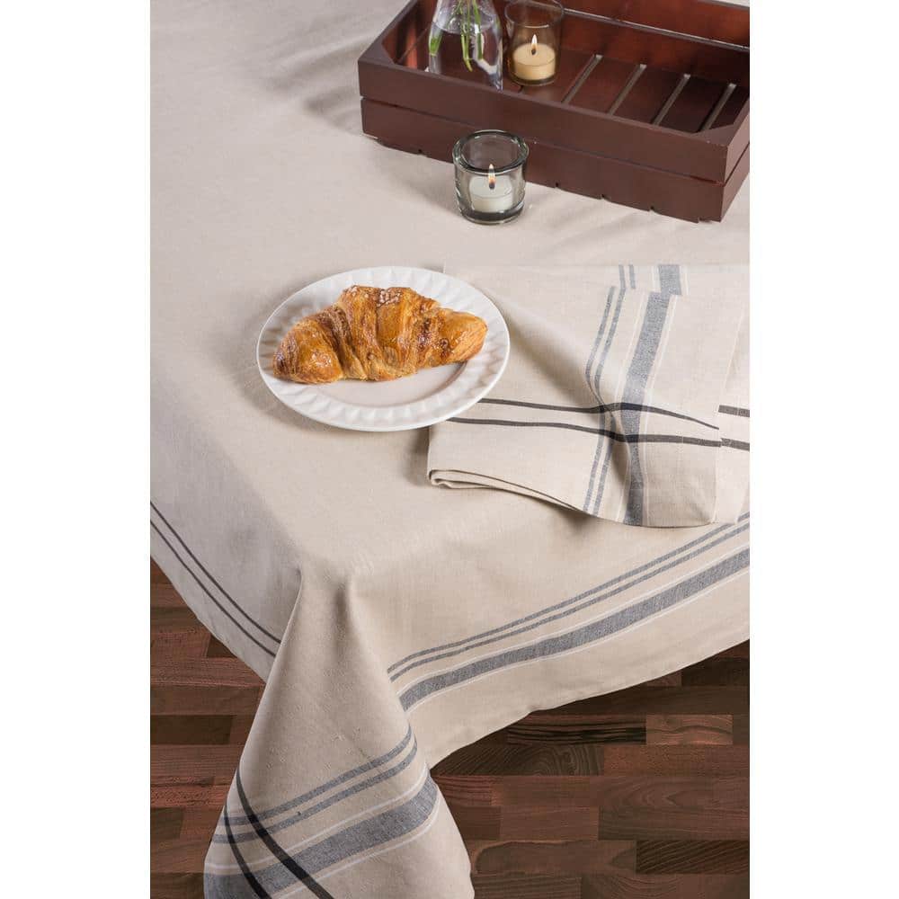 Cream and Taupe Striped Rectangular Cotton Tablecloth
