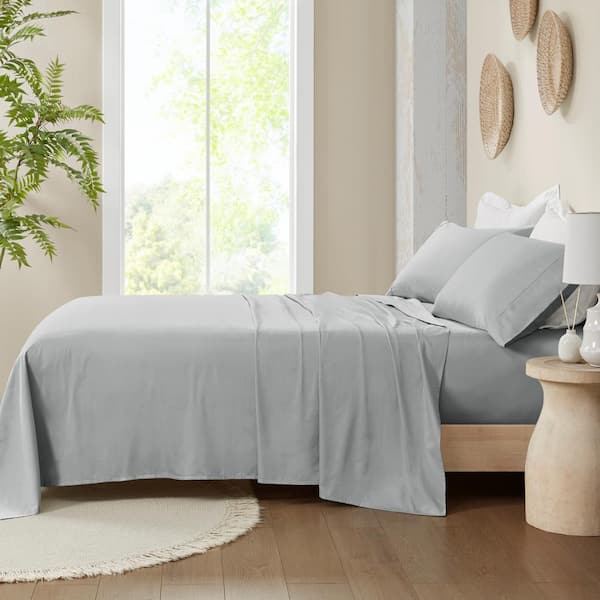 300-Thread Count Organic 4-Piece Grey Cotton King Deep Pocket Sheet Set