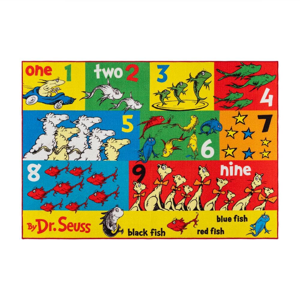 Dr. Seuss One Fish Counting Multi-Colored 4 ft. 5 in. x 6 ft. 5 in. Indoor  Polyester Area Rug 48294 - The Home Depot