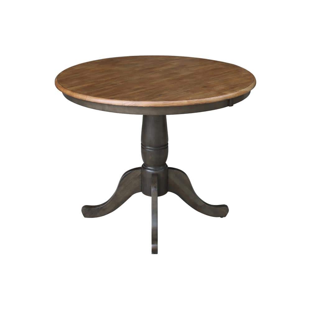 36" Round Hickory and Washed Coal Solid Wood Pedestal Dining Table