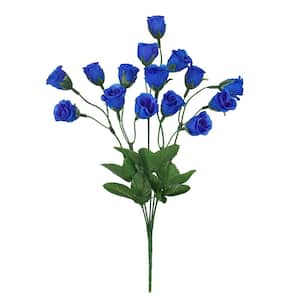 14 in. Royal Blue Artificial Mini Rose Bud Flower Stem Bush Bouquet (Set of 12)