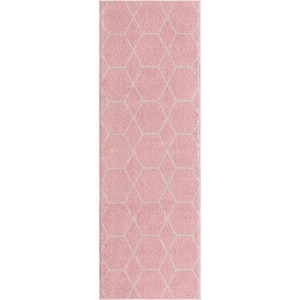 Trellis Frieze Light Pink/Ivory 2 ft. x 6 ft. Geometric Runner Rug