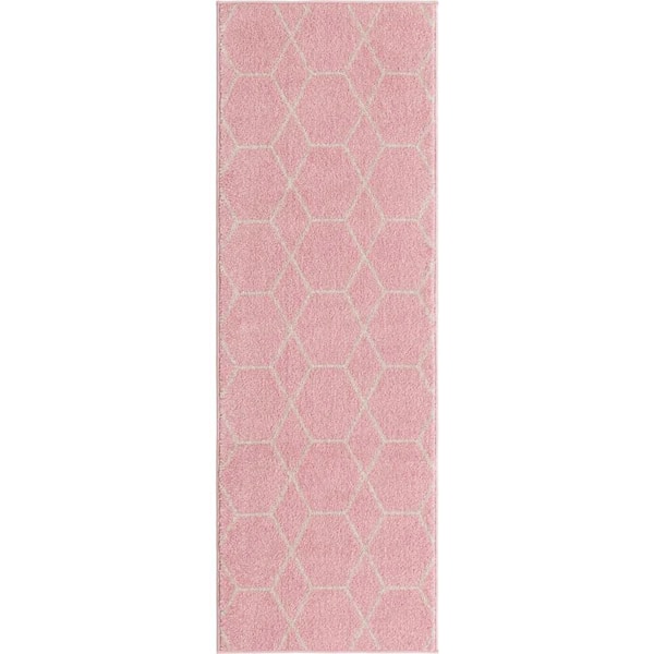 StyleWell Trellis Frieze Light Pink/Ivory 2 ft. x 6 ft. Geometric Runner Rug