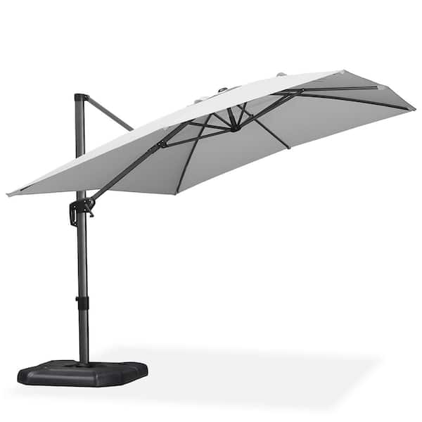 PURPLE LEAF 9 ft. x 11.5 ft. Aluminum Outdoor Patio Cantilever Umbrella 360-Degree Rotation Umbrella with Base in Ground, White