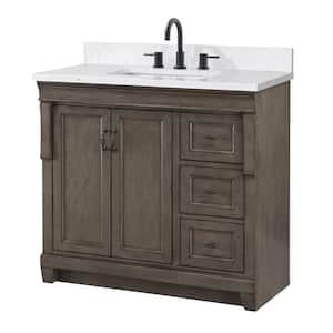 Naples 37 in. W x 22 in. D x 35 in. H Single Sink Freestanding Bath Vanity in Gray with White Engineered Stone Top