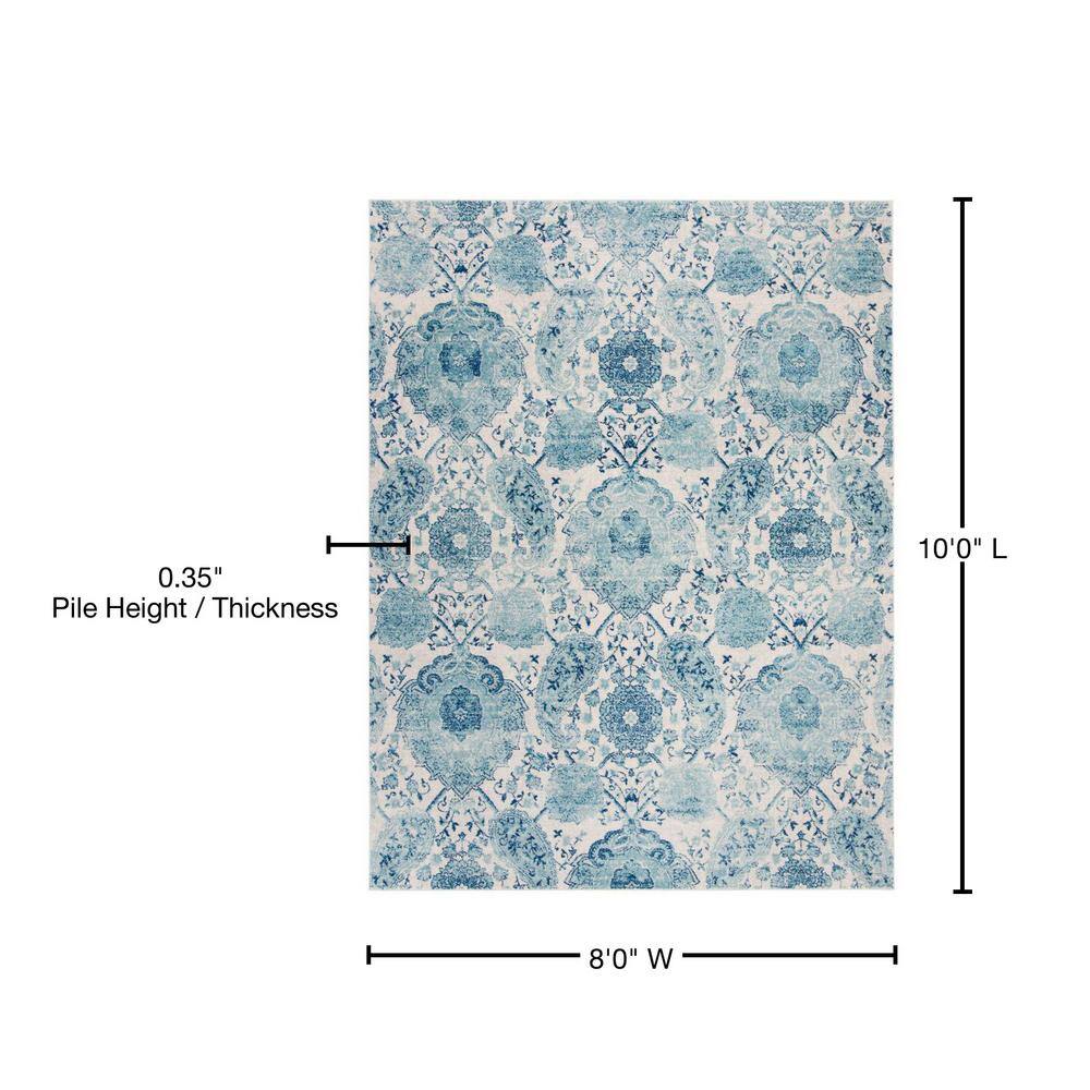 Beige and Turquoise Synthetic Reversible 8' x 10' Area Rug