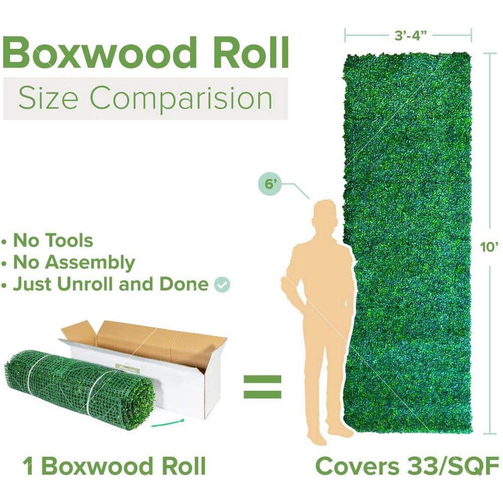 40 in. x 120 in. Light Green Artificial Boxwood Hedge Panels with Lights
