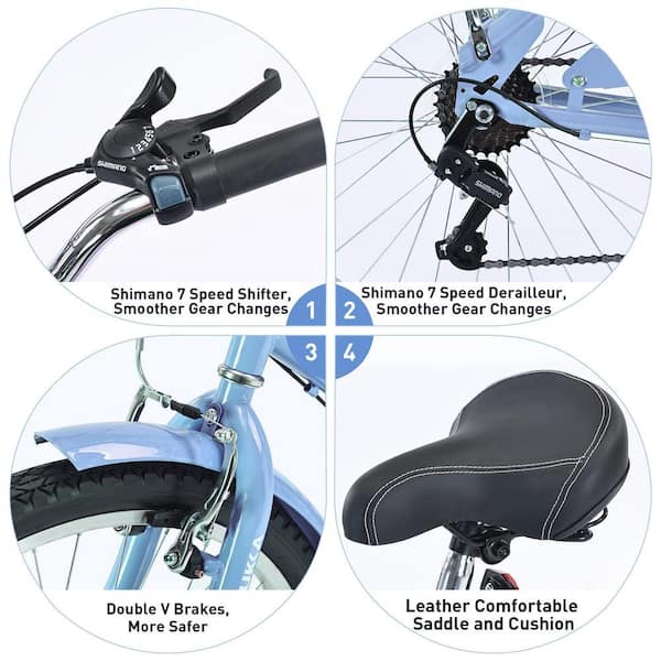 Zeus & Ruta 26 in. 7-Speed Light Blue Women and Men Beach Cruiser