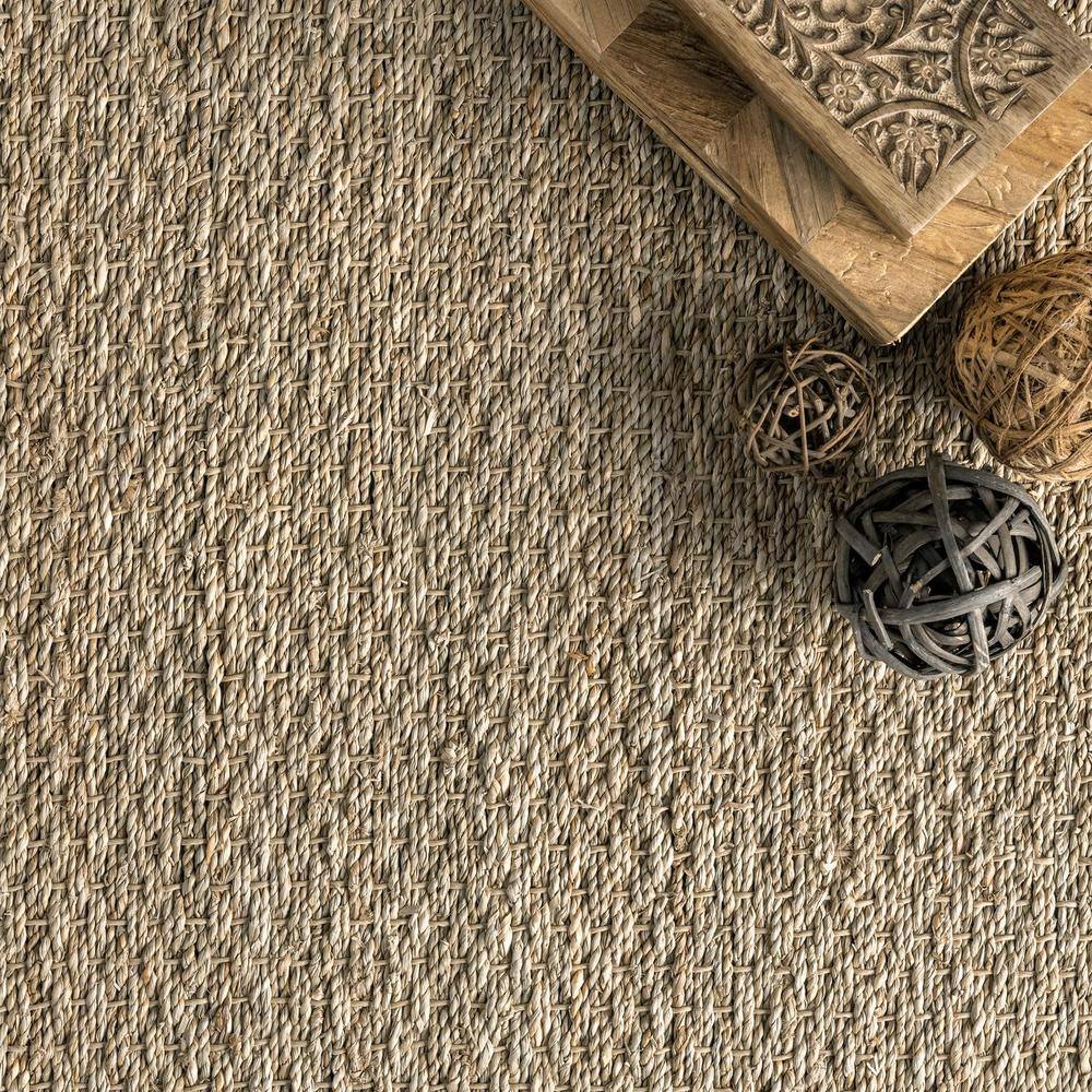 Elijah Brown Seagrass Round Area Rug with Border