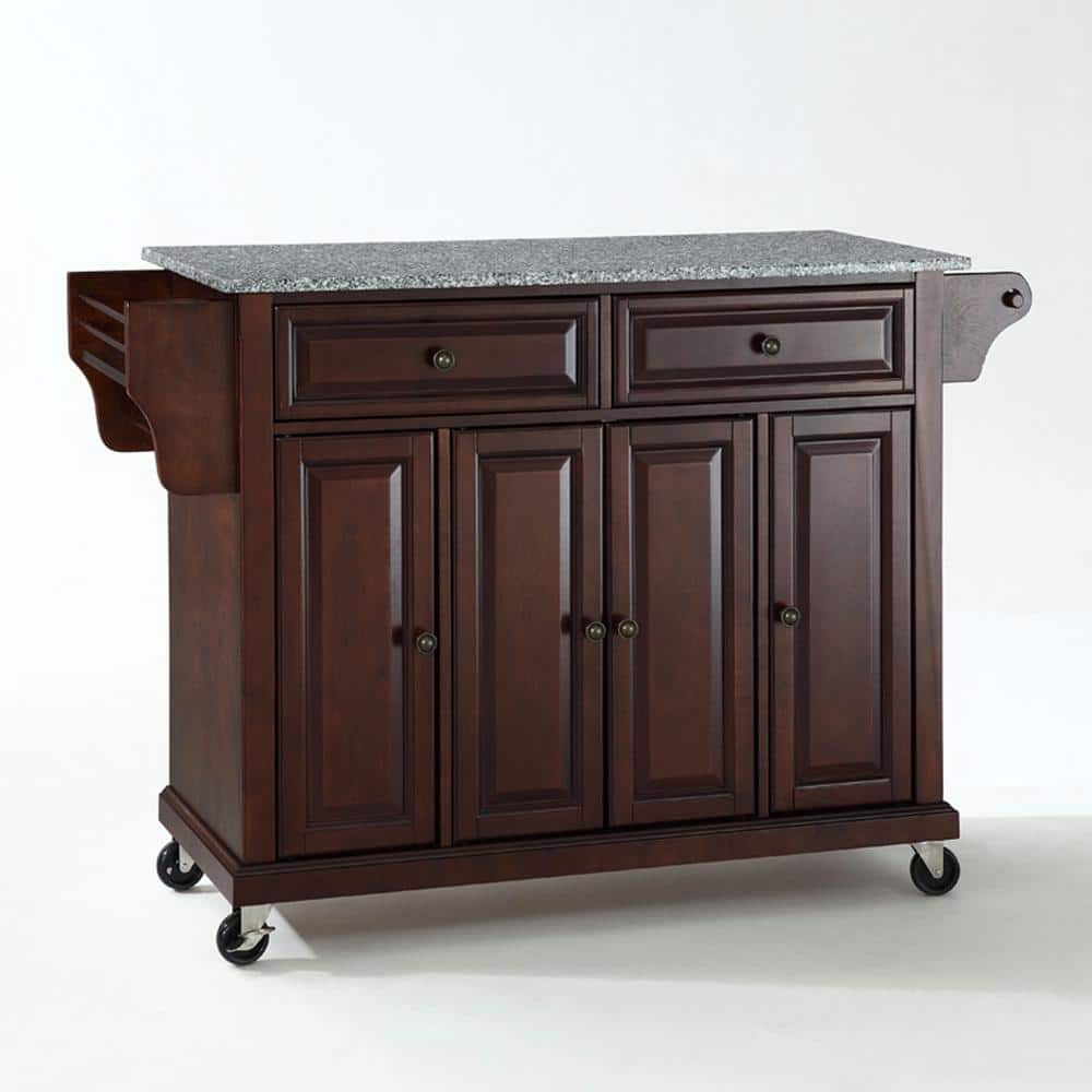Mahogany Granite Top 46" Kitchen Cart with Spice Rack and Storage