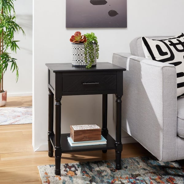 Peyton 19 in. Black Rectangle Wood Storage End Table