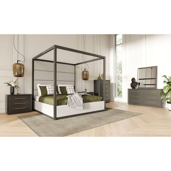 Manhattan Grey and Gold 3 Drawer 32 in. Nightstand