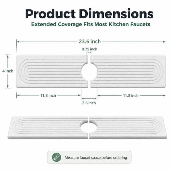 0.5 in. H x 23.6 in. W x 4 in. D White Quick Dry Sink Splash Guard, Sink Faucet Mat, Stone Sink Tray for Countertops