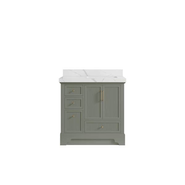 Willow Collections Alys 36 in. W x 22 in. D x 36 in. H Right Offset Single Sink Bath Vanity in Evergreen with 2 in. Calcutta Laza Qt. Top