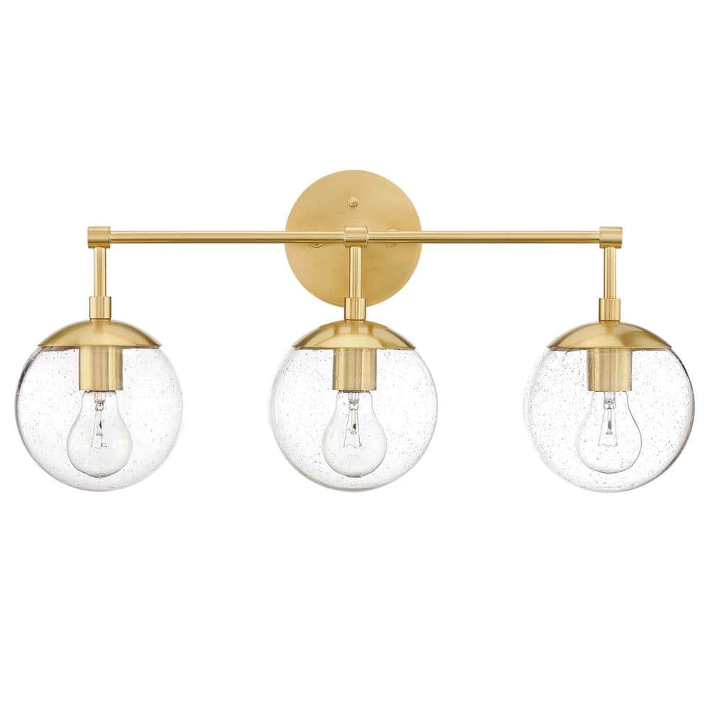 Gracelyn 24" Satin Gold 3-Light Vanity with Seedy Glass Globe Shades