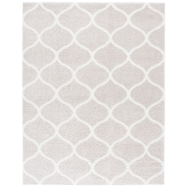 Tahoe Shag 8 ft. x 10 ft. Silver/White Trellis Modern Area Rug
