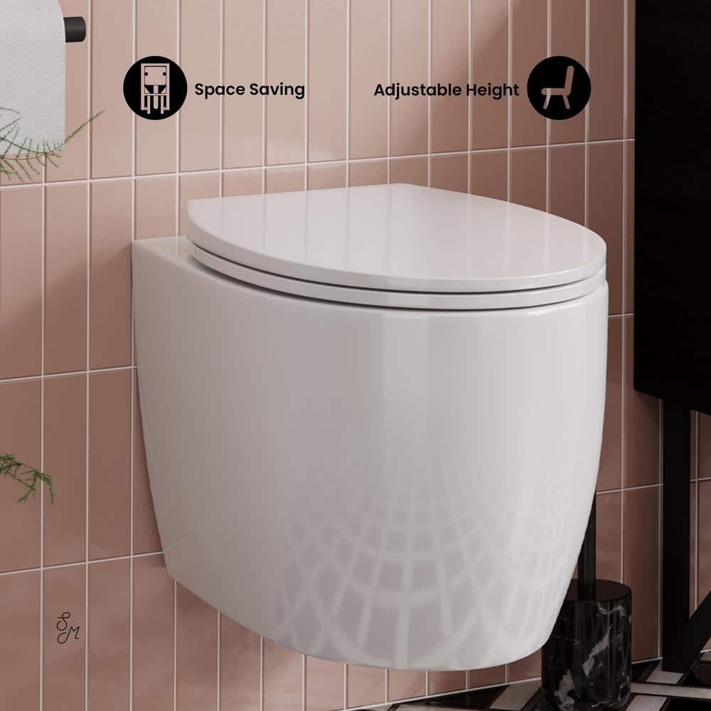 Glossy White Ceramic Wall-Hung Elongated Toilet Bowl