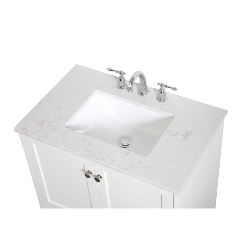 Elegant White Quartz Top Single Bathroom Vanity with Storage Drawer