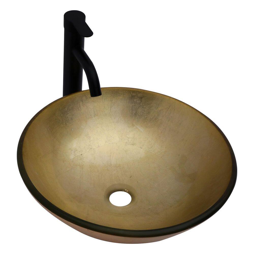 16.54 in. W x 16.54 in. D Above Countertop Khaki Bathroom Glass Vessel Sink Art Basin with Black Faucet and Drainer price history on PriceWatchPro