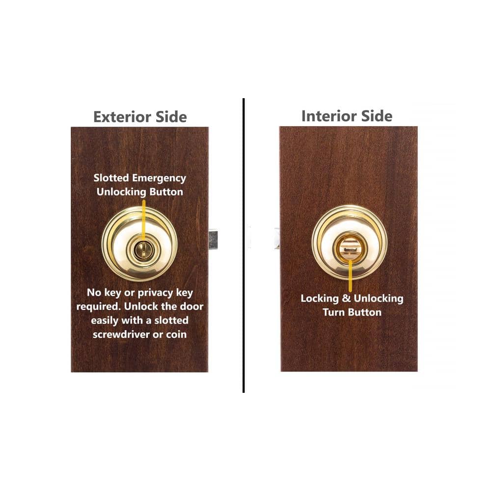 Polished Brass Privacy Bed/Bath Door Knob with Nickel Plated Bolt