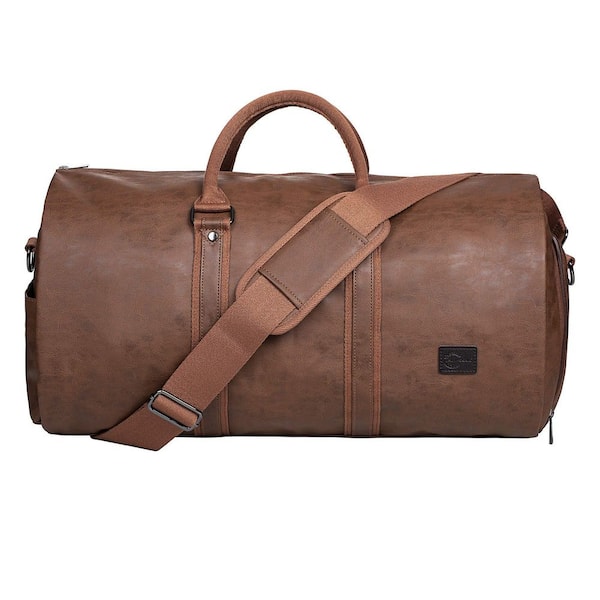 Brown Convertible Travel Garment Bag, Carry on Garment Duffel Bag, 2 in 1 Hanging Suitcase Suit Business Travel Bag