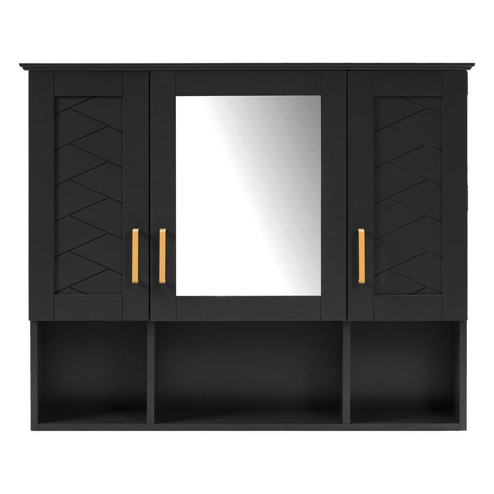 35 in. W x 28.7 in. H Rectangular Black Modern Wall-Mount Medicine Cabinet with Mirror and Open Shelves price history on PriceWatchPro