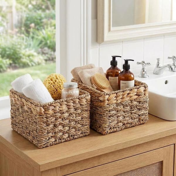 Small Wicker Baskets for Storage Brown 8 in x 5.5 in Wicker Metal