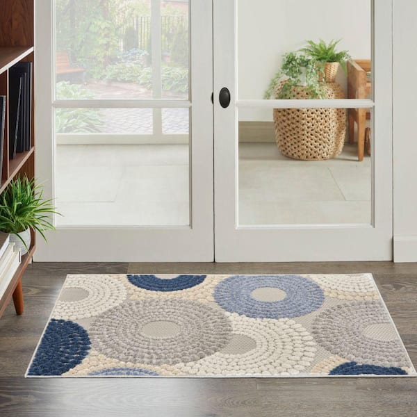 Aloha Blue Grey 3 ft. x 4 ft. Medallion Contemporary Area Rug