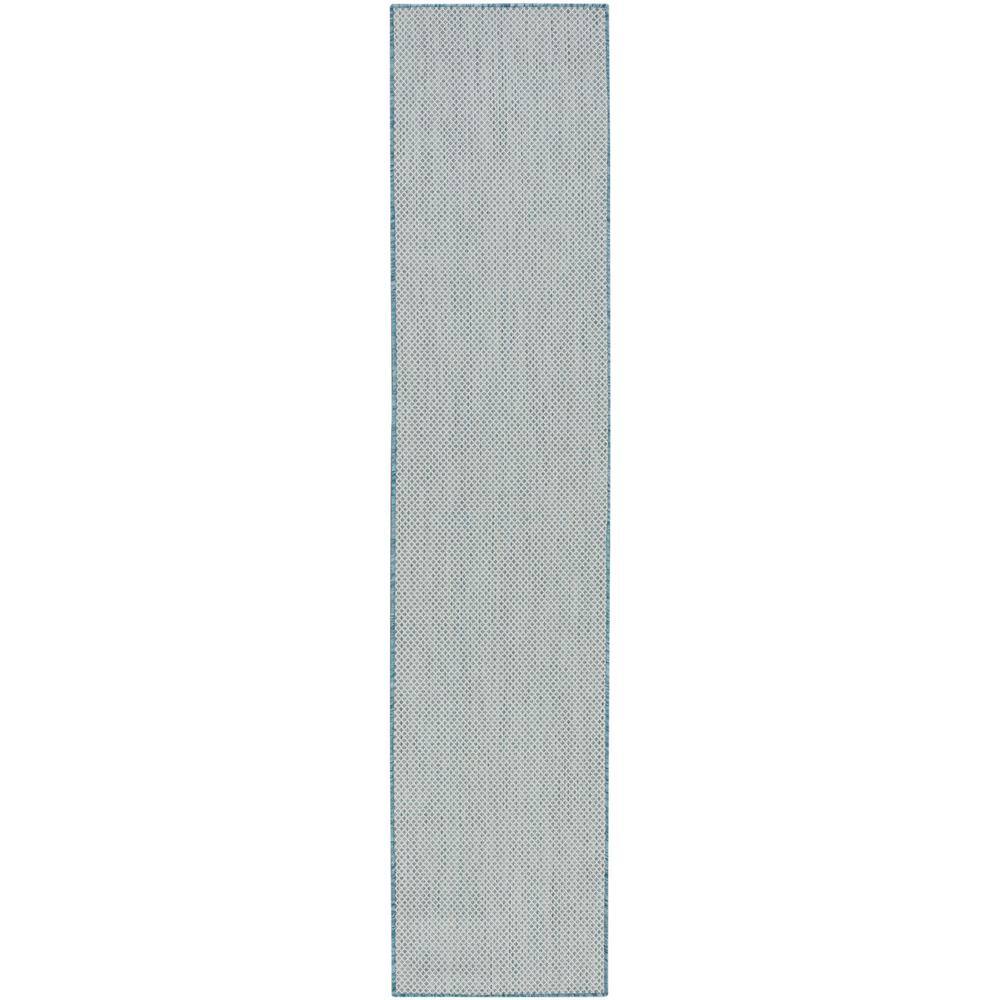 Ivory Aqua Geometric Flat Woven Synthetic Runner Rug