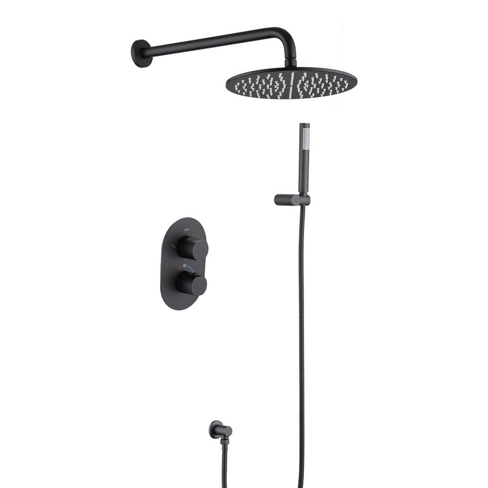 Fapully 2 Spray Singel Handle 10 In Rainfall Shower Faucet And   Matte Black Dual Shower Heads Faw Hs0151b 64 1000 