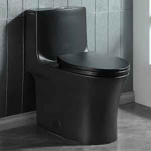 One-Piece Toilet 1.1 GPF/1.6 GPF Dual Flush Elongated Toilet with Soft Closing Seat in Matt Black