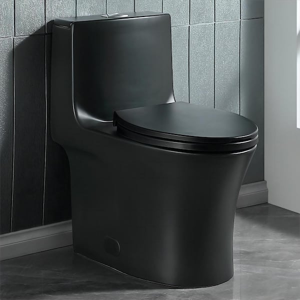 Abruzzo One-Piece Toilet 1.1 GPF/1.6 GPF Dual Flush Elongated Toilet with Soft Closing Seat in Matt Black