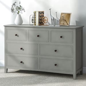 7-Drawers Gray Dresser Solid Wood 30.1 in. H x 48.4 in. W x 15.4 in. D
